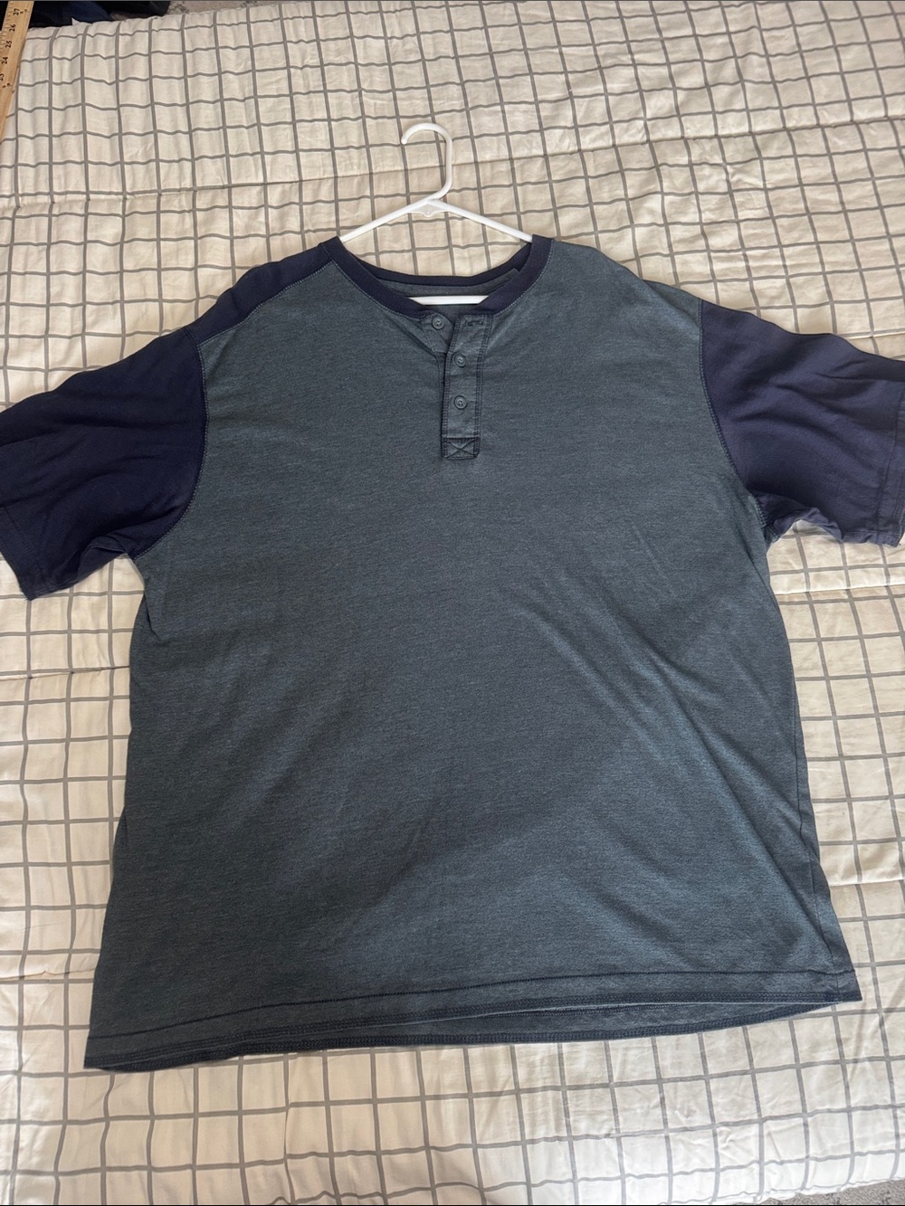 RedHead Two-Tone Short Sleeve Henley Shirt - Charcoal Body, Navy Sleeves